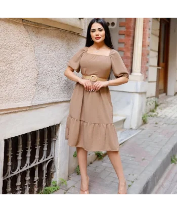 Kadın Aerobin Kumaş adonna Yaka Kısa Kollu Elbise