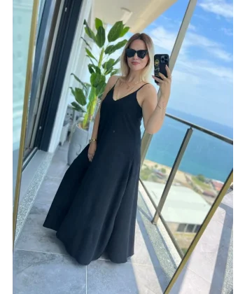 Kadın Aerobin Kumaş Askılı Maxi Boy Elbise