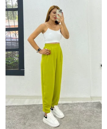 Kadın Aerobin Kumaş Bel Lastikli Pileli Pantolon