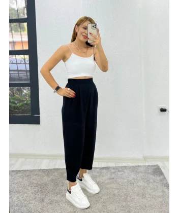 Kadın Aerobin Kumaş Bel Lastikli Pileli Pantolon