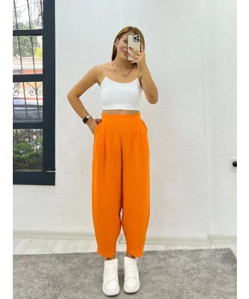 Kadın Aerobin Kumaş Bel Lastikli Pileli Pantolon