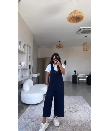 Kadın Aerobin Kumaş Cepli Bağlama Askılı Tulum