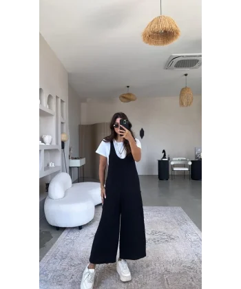 Kadın Aerobin Kumaş Cepli Bağlama Askılı Tulum