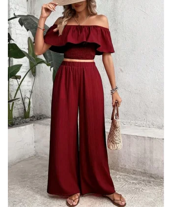 Kadın Aerobin Kumaş Fırfır Detaylı Madonna Yaka Takım