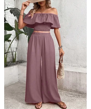 Kadın Aerobin Kumaş Fırfır Detaylı Madonna Yaka Takım