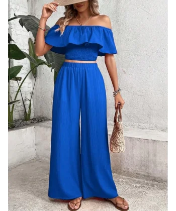 Kadın Aerobin Kumaş Fırfır Detaylı Madonna Yaka Takım