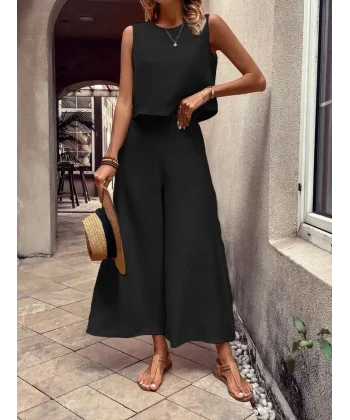 Kadın Aerobin Kumaş Geniş Paça Pantolonlu Takım