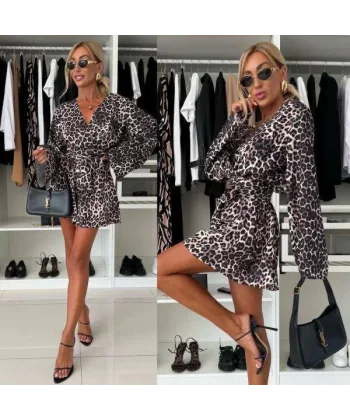 Kadın alaş Kol Kruvaze Yaka Zebra Desen şort Tulum