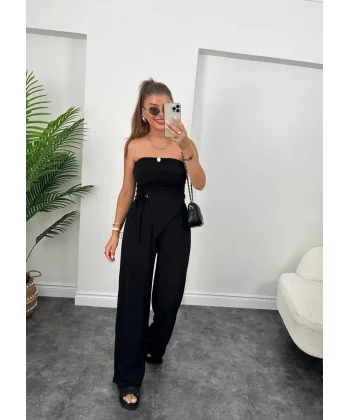 Kadın andy Kumaş tarplez Bluz Ve Palazzo Pantolon Ikili Takım