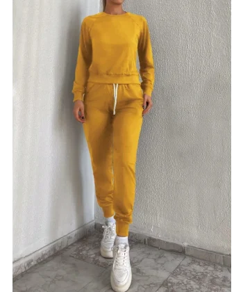 Kadın arı Bisiklet Yaka Iki Iplik üstü Krop Ikili Takım