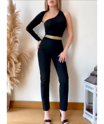 Kadın Asimetrik Dekolte Ve Taş Detay Fırsat ürün Tulum