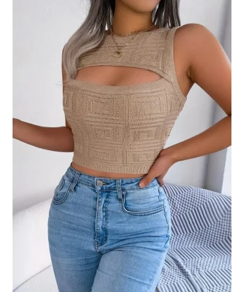 Kadın Askılı Bisiklet Yaka Güpüs Dekolteli Triko Crop Bluz