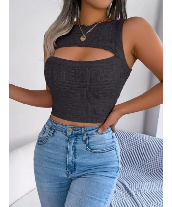 Kadın Askılı Bisiklet Yaka Güpüs Dekolteli Triko Crop Bluz