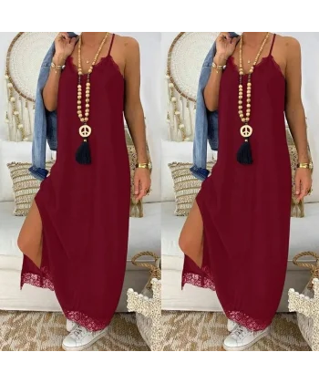 Kadın Askılı Dantel Detay Viskon Elbise