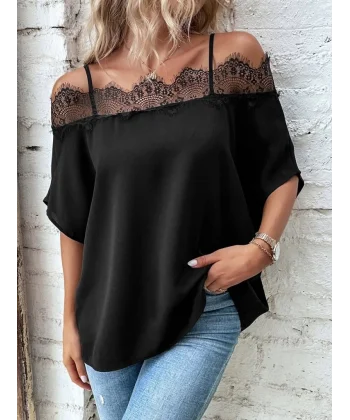 Kadın Askılı Dantel Janjan Krep Bluz