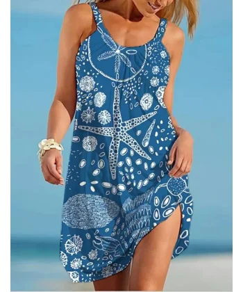 Kadın Askılı Deniz Yıldızı Desenli Süprem Elbise