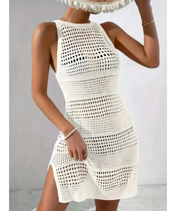 Kadın Askılı Derin Sırt Dekolteli Ajurlu Triko Pareo