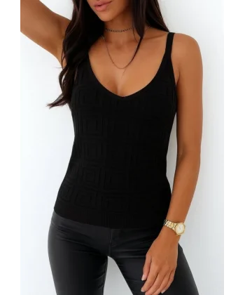 Kadın Askılı Geometrik Desen Triko Bluz