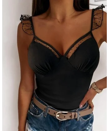 Kadın Askılı Kalp Yaka Tül Detay Dalgıç Bluz