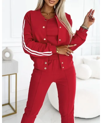 Kadın Askılı Kısa Iki Iplik Krop Bluz Uzun Kollu önden çıtçıtlı şerit Detaylı Ceket Ve Pantolon üçlü Takım