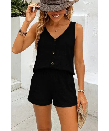Kadın Askılı Kolsuz V Yakalı önden Düğmeli Bürümcük Bluz Ve Short Ikili Takım