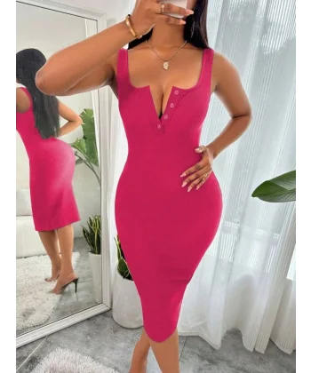 Kadın Askılı önü Düğmeli Midi Kaşkorse Elbise