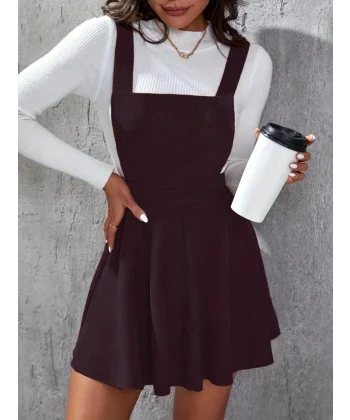Kadın Askılı Sırttan çapraz Detaylı Kısa Kiloş Kadife Mini Elbise