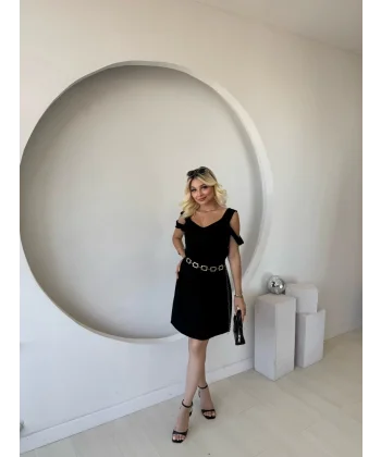 Kadın Askılı Soğuk Omuz Detaylı Modal Elbise