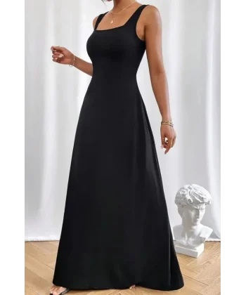 Kadın Askılı U Yaka Janjan Krep Elbise