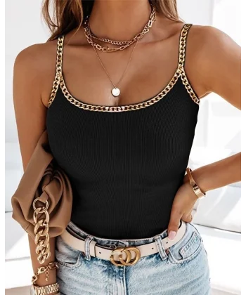 Kadın Askılı U Yaka Zincir şeritli Kaşkorse Bluz