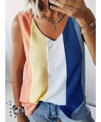 Kadın Askılı V Yakalı çok Renkli Triko Bluz