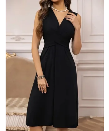 Kadın Askılı V Yakalı önde çapraz Detaylı Janjan Krep Elbise