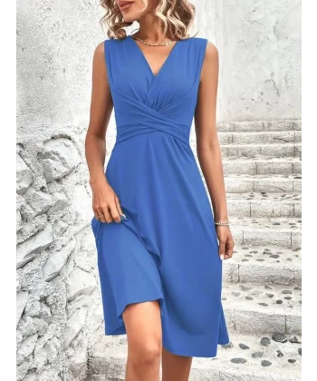 Kadın Askılı V Yakalı önde çapraz Detaylı Janjan Krep Elbise