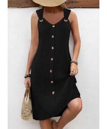 Kadın Askılı V Yakalı önden Düğmeli Narin Elbise