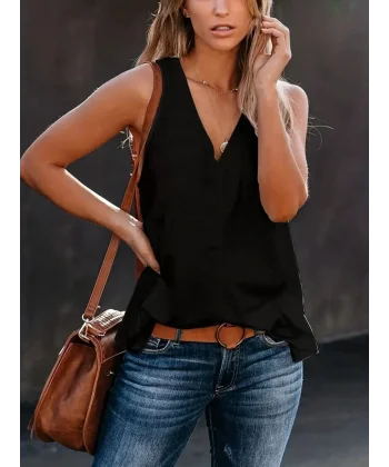 Kadın Askılı V Yakalı Salaş Viskon Bluz