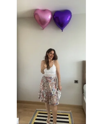 Kadın Askılı V Yakalı üst Dantel Alt Süprem Mini Elbise