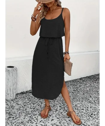 Kadın Askılı V Yakalı Viskon Bluz Ve Bağcıklı Etek Ikili Takım