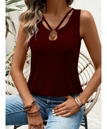 Kadın Askılı Yaka şerit Halka Detaylı Viskon Bluz