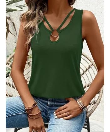 Kadın Askılı Yaka şerit Halka Detaylı Viskon Bluz