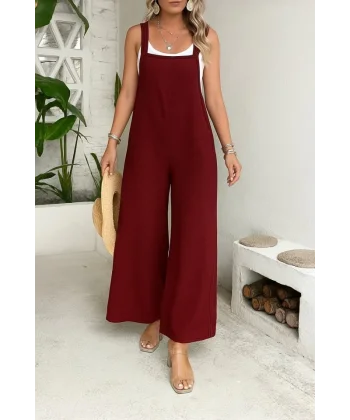 Kadın Askılı Yandan Fermuarlı Geniş Paçalı Valencia Tulum