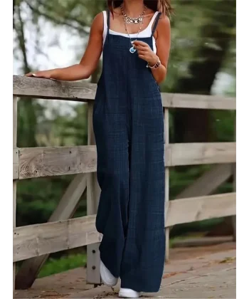 Kadın Askılı Yandan Fermuarlı Geniş Paçalı Valencia Tulum