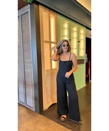 Kadın Askılı Yandan Fermuarlı Geniş Paçalı Valencia Tulum