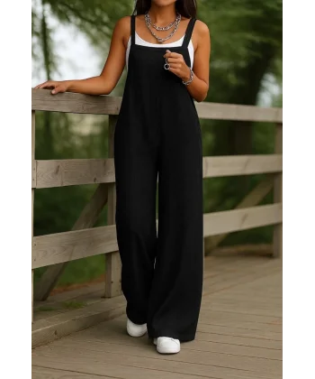 Kadın Askılı Yandan Fermuarlı Geniş Paçalı Valencia Tulum