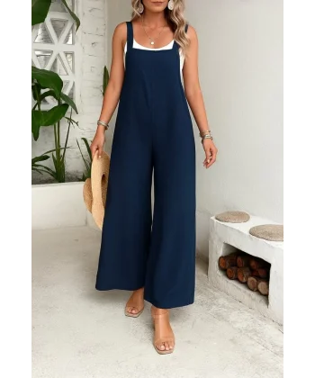 Kadın Askılı Yandan Fermuarlı Geniş Paçalı Valencia Tulum