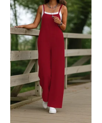 Kadın Askılı Yandan Fermuarlı Geniş Paçalı Valencia Tulum