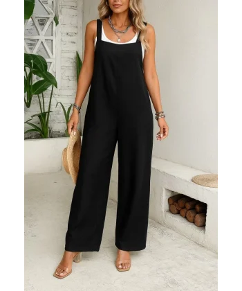 Kadın Askılı Yandan Fermuarlı Geniş Paçalı Valencia Tulum