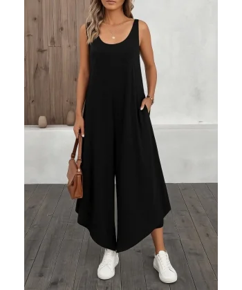 Kadın Askılı Yuvarlak Yaka Cepli Salaş Uzun Viskon Tulum