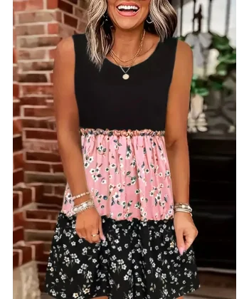 Kadın Askılı Yuvarlak Yaka çiçek Baskılı Salaş Süprem Elbise