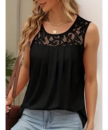 Kadın Askılı Yuvarlak Yaka Dantel Detaylı Viskon Bluz