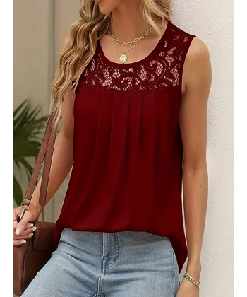 Kadın Askılı Yuvarlak Yaka Dantel Detaylı Viskon Bluz